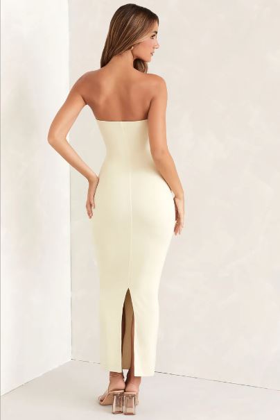 Lavaya women off-white tube bodycon dress
