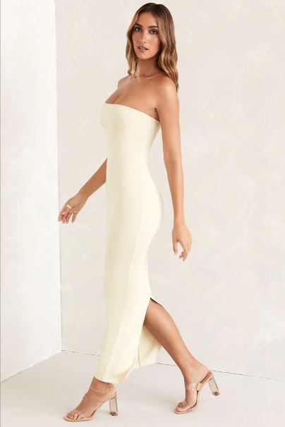 Lavaya women off-white tube bodycon dress