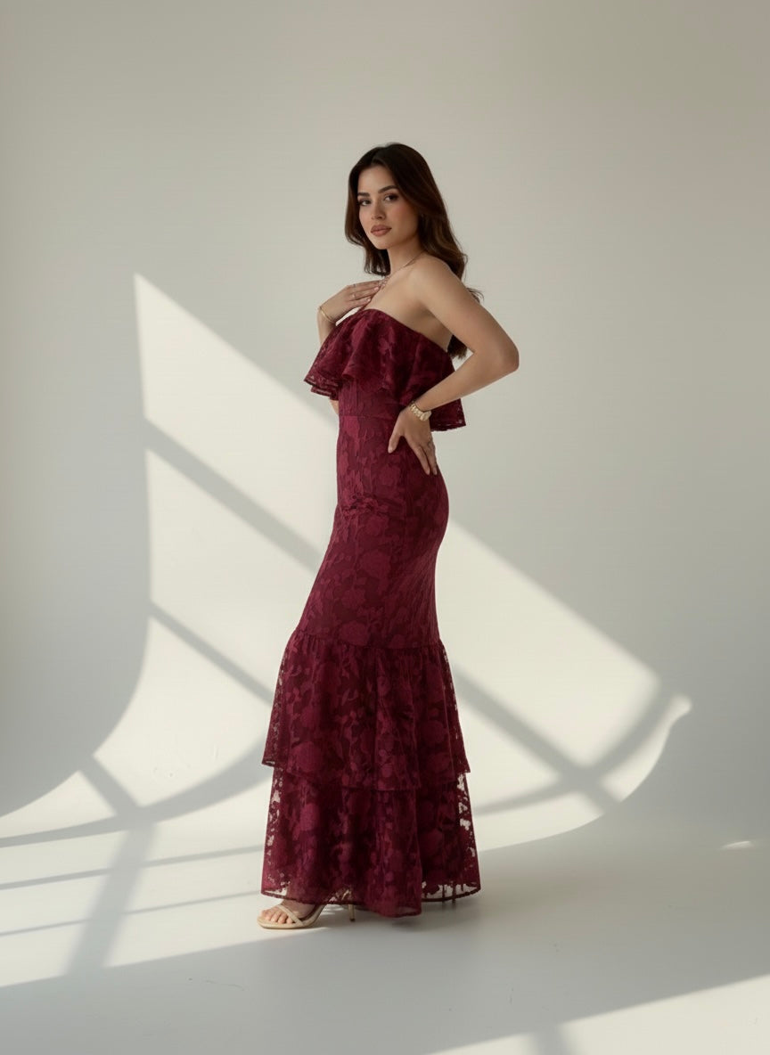 Lavaya Rosa Ruffle Maxi