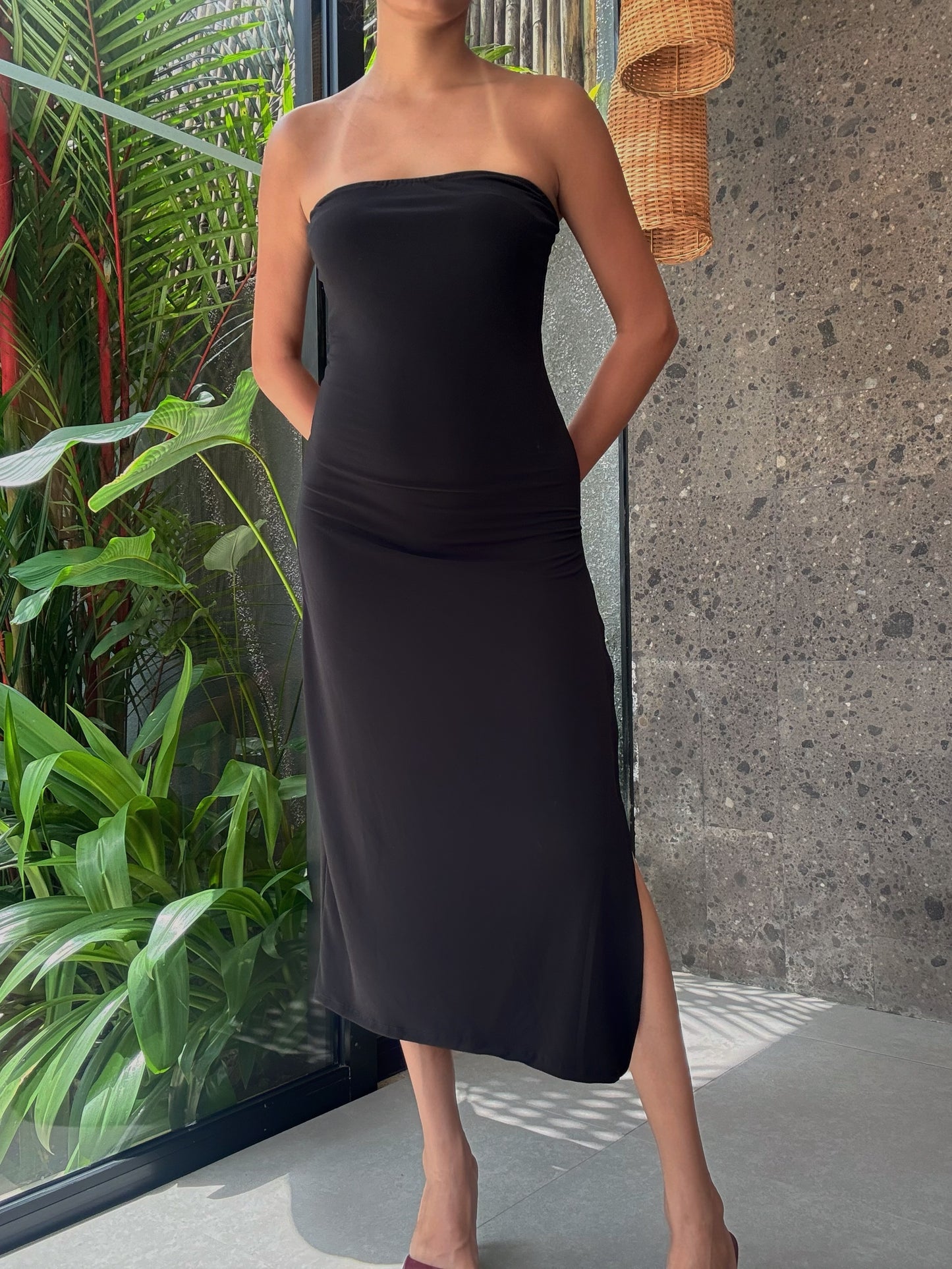 Lavaya Noir Slip Dress