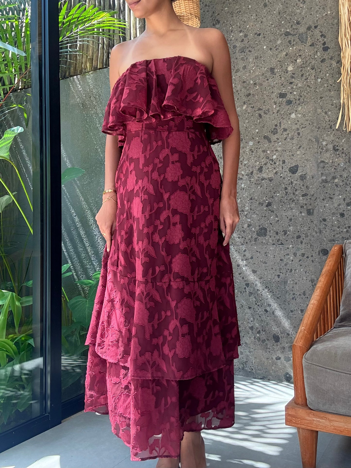 Lavaya Rosa Ruffle Maxi