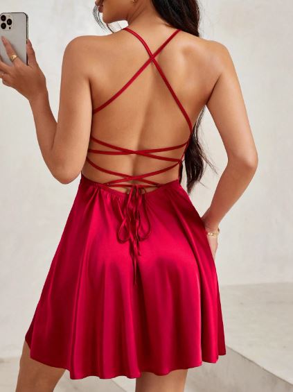 satin backless dress