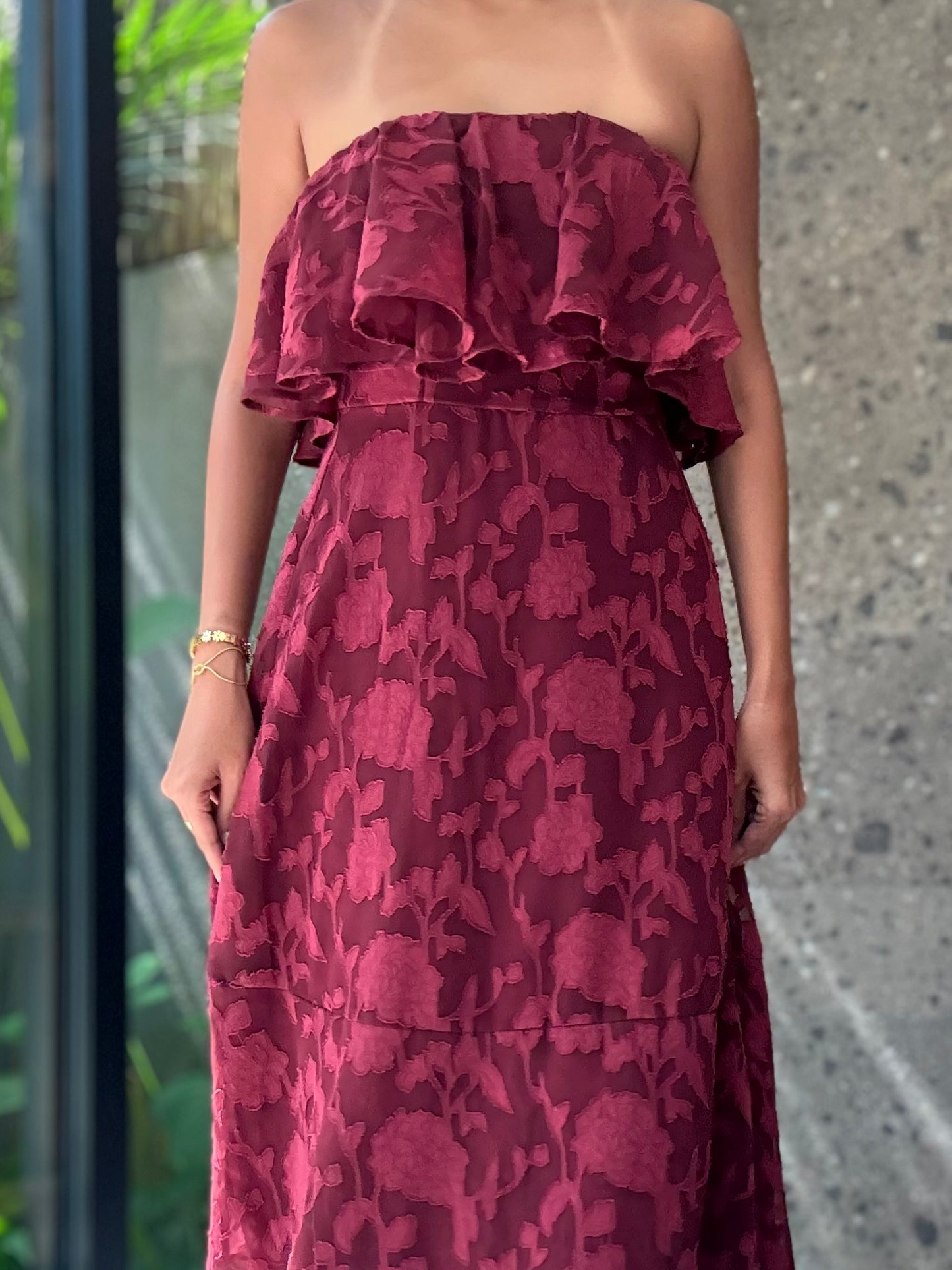 Lavaya Rosa Ruffle Maxi