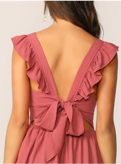 Lavaya Women's Cute Tie Back Ruffle Strap A Line Fit and Flare Flowy Short Dress