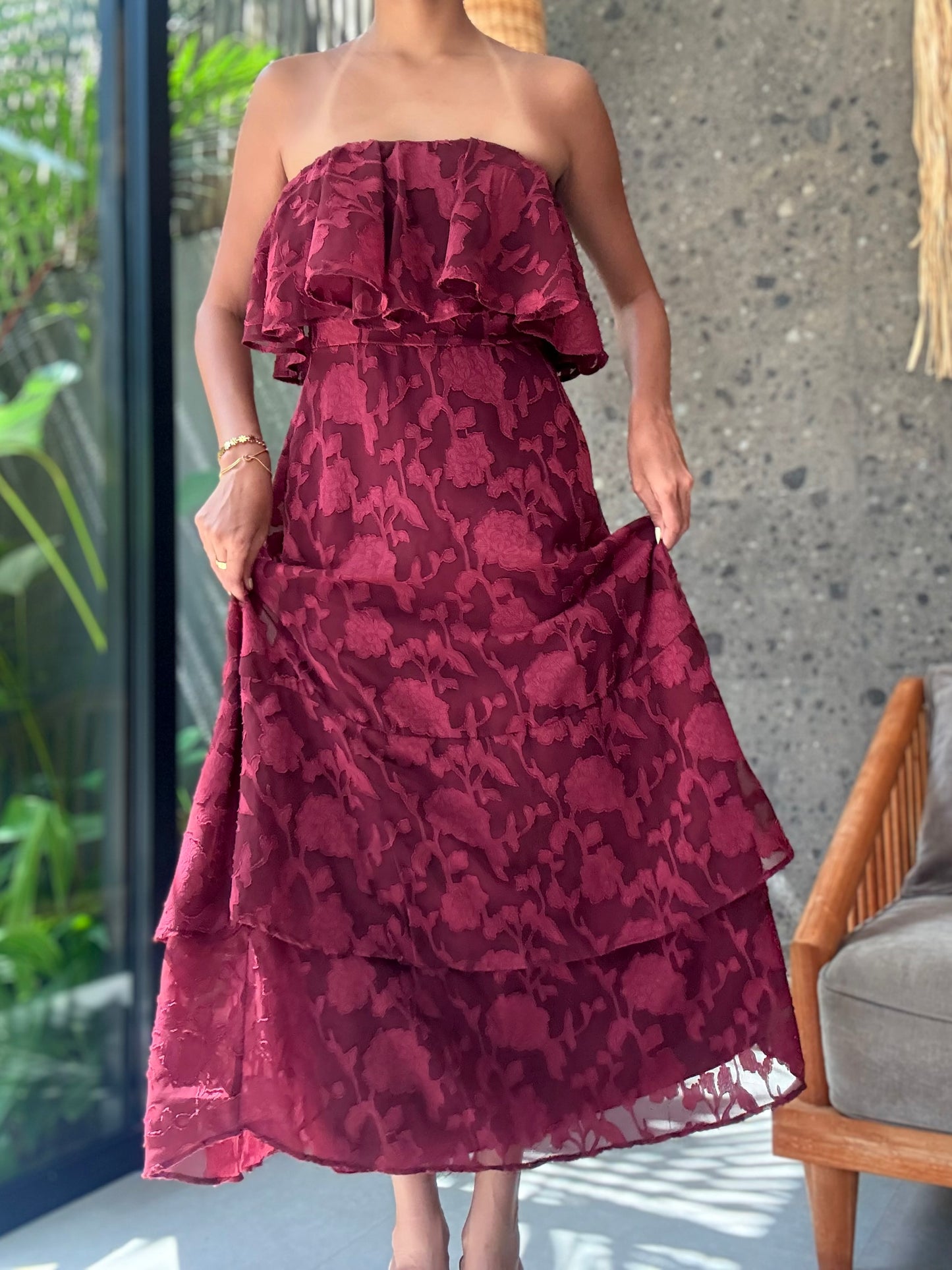 Lavaya Rosa Ruffle Maxi
