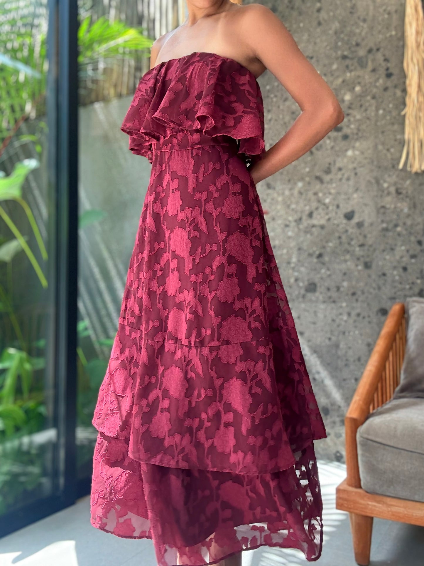 Lavaya Rosa Ruffle Maxi