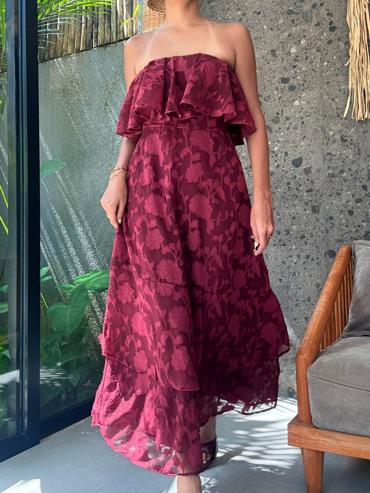 Lavaya Rosa Ruffle Maxi