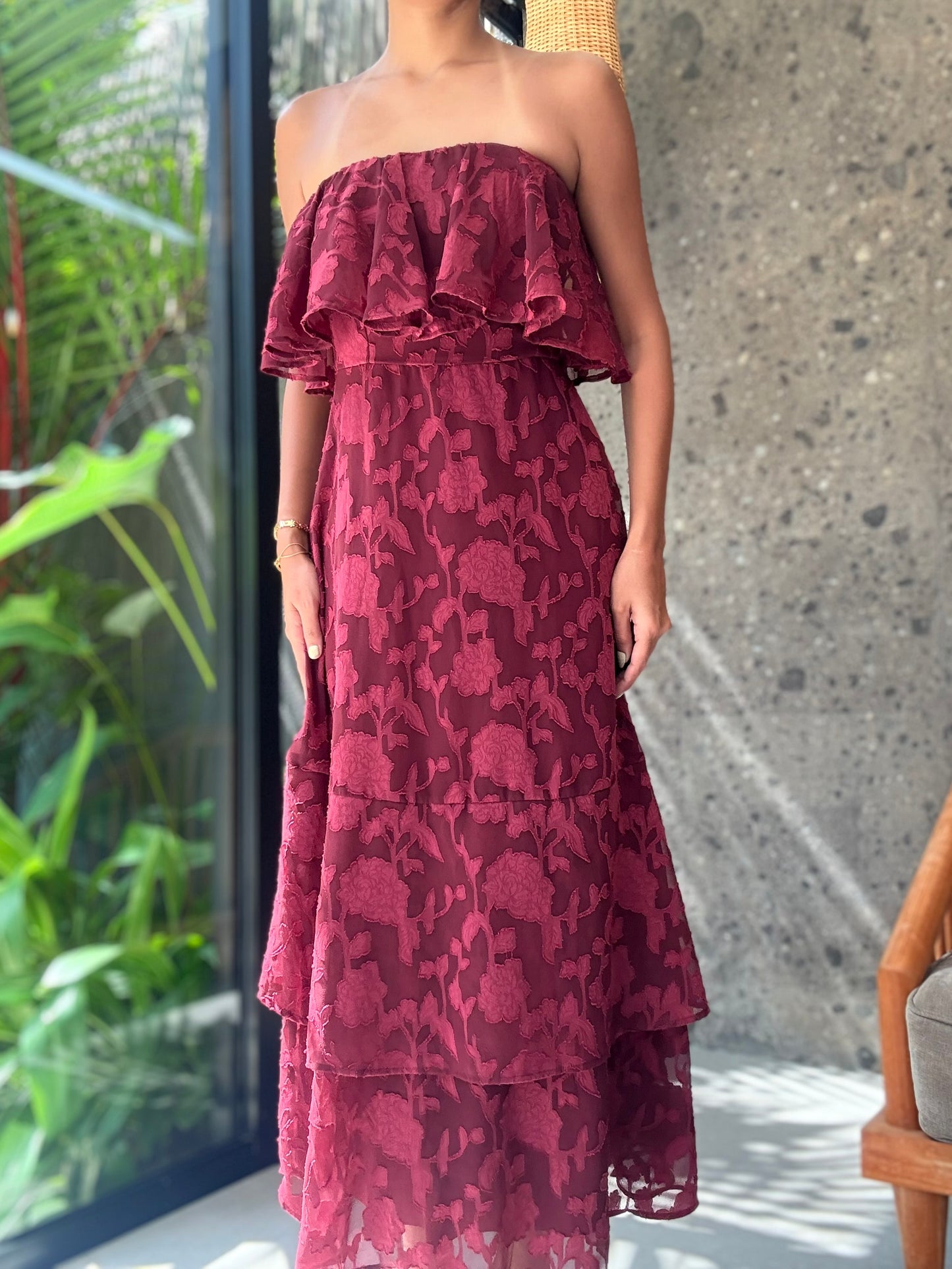 Lavaya Rosa Ruffle Maxi