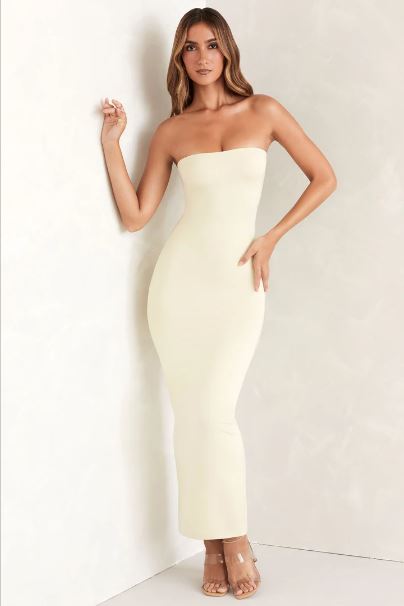 Lavaya women off-white tube bodycon dress