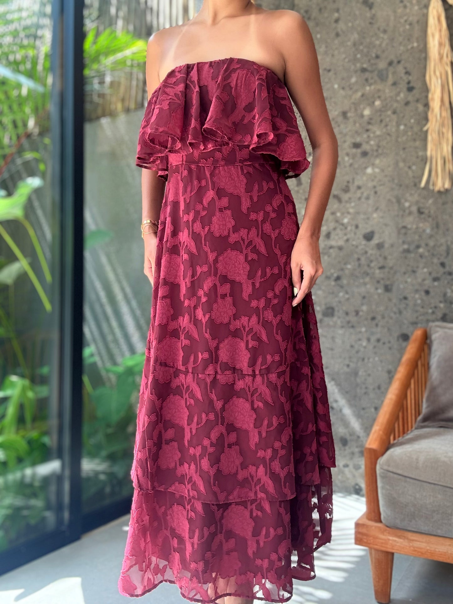 Lavaya Rosa Ruffle Maxi